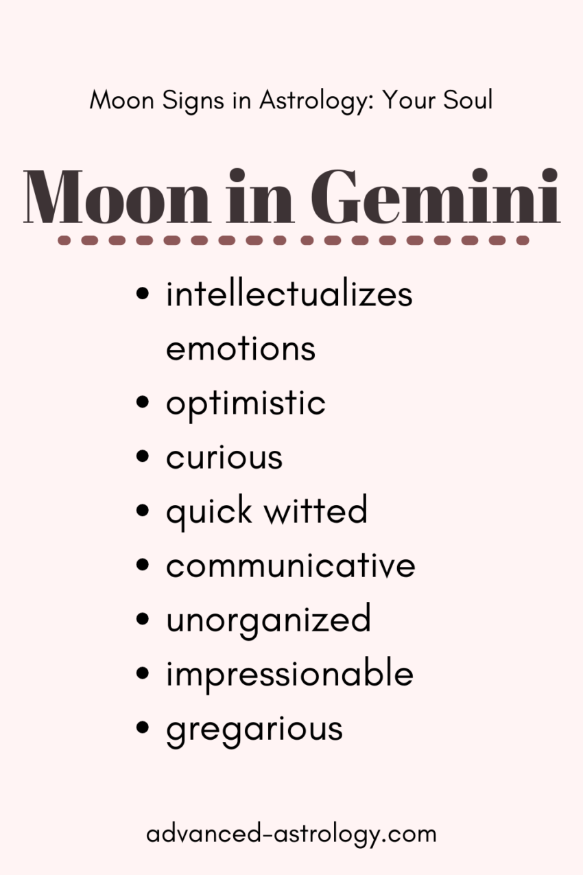 Moon in Gemini Traits, Stengths, Weaknesses, Needs in Astrology